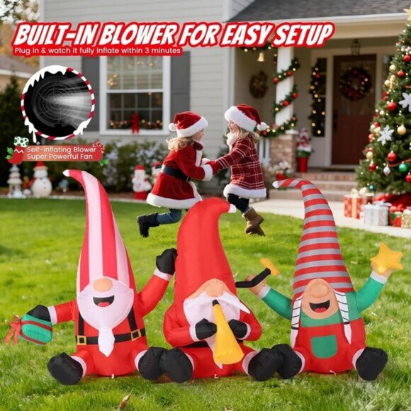 🆕7.55 FT Christmas Inflatables Long Gnome Xmas Blow Up Outdoor Decorations - Picture 4 of 9